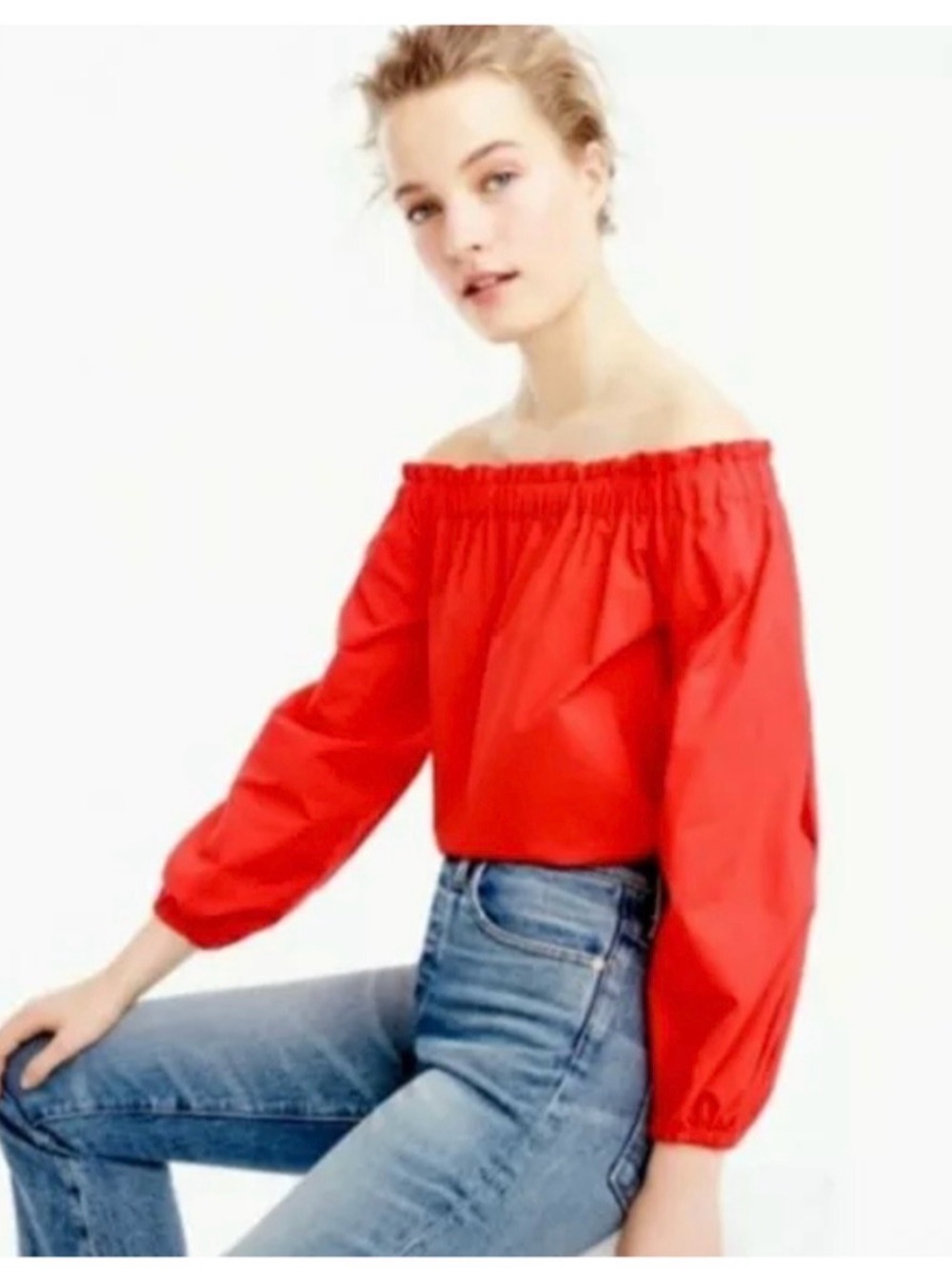 J. Crew Off-Shoulder Red Peasant Blouse
